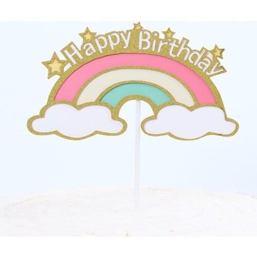 1PC Air Balloon Colorful Rainbow Happy Birthday Cake Topper Kids Party Decoration Decoration for Baking Cute Gifts