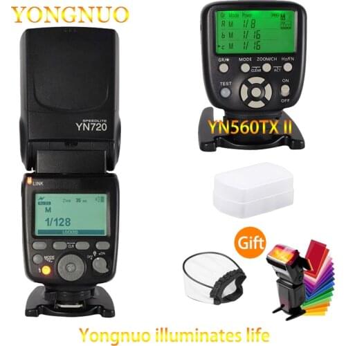Yongnuo yn720 flash speedlite sem fio mestre slave speedlite gn60 display lcd bateria de lítio para canon nikon dslr câmera