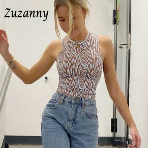 Zuzanny Tie Dye Print Y2K Tank Tops Women Fashion Skinny Sleevless Summer Short Vest O Neck Off Shoulder Sexy Crop
