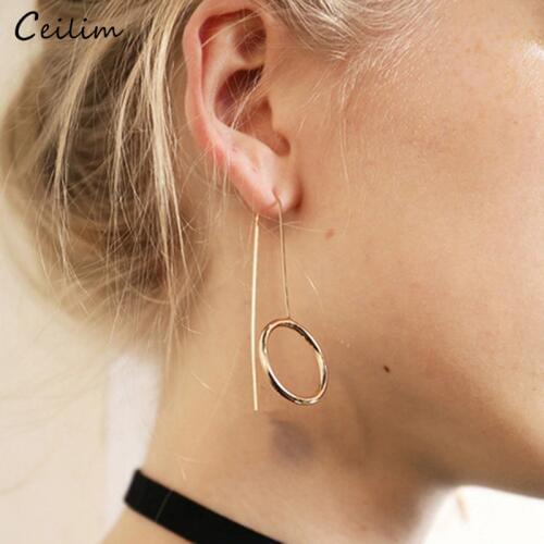 Simple Circle Drop Earrings for Women Minimalism Gold Silver Color Long Earring Hooks Korean Fashion Jewelry Brincos