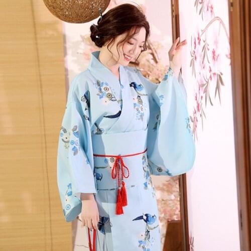 Luz Azul Impresso Lady Moda Formal Tradicional Quimono Traje Cosplay Yukata Mulheres Stage Show