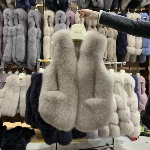 Rf1936 Full Pelt Fox Fur Vest Women Big Pockets Natural Fur Waistcoat Fashion Winter Fox Fur Vests Woman