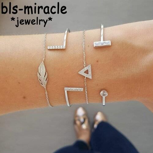 YC-UPGO Classic Geometric Crystal Beads Charm Multi-layer Bracelets Set For Women Fashion Heart Feather Bracelet Jewelry