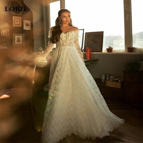 LORIE Long Sleeve Boho Wedding Dress Off The Shoulder Full Lace Bridal Dresses Vestidos de novia Backless Wedding Gowns