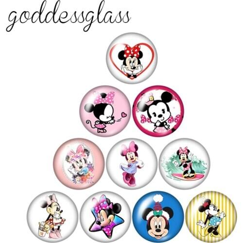 Disney Minnie Mouse Cute Cartoon 10pcs 12mm/18mm/20mm/25mm Round photo glass cabochon flat back Necklace Making findings