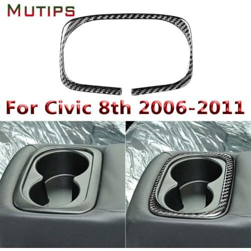 Mutips Car Back Row Cup Holder Cover Rear Armrest Panel Trim Frame Carbon Fiber Sticker Auto For Honda Civic 8th Gen 2006-2011
