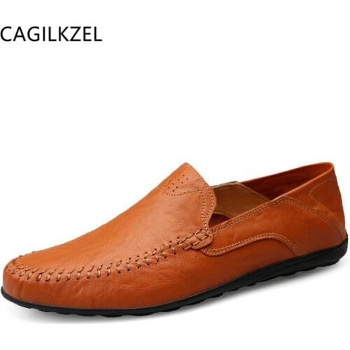 CAGILKZEL 2020 Spring Genuine Leather Slip-on Men Shoes Loafers Male Moccasins Flats Soft Breathable Casual Boat Driver Driving