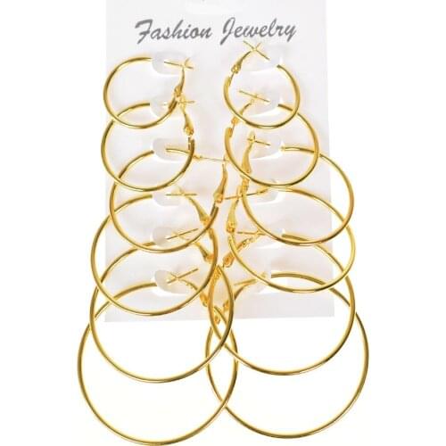 2021 Classic Black Oversize Big Circle Hoop Earring Silvery Simple Punk Brincos Round Earrings for Women Female Girl 3/6pair