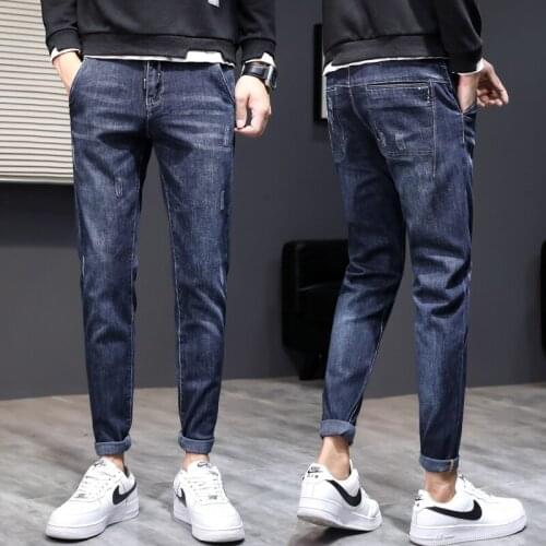 Stretch Jeans Slim Fit Men Denim Pants Dark Blue 2021 New Arrivals Autumn Casual MaleTrousers Pant Famous Brand Mens Clothes
