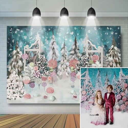 Winter Snowy Photography Backdrop Baby Kids Portrait Candy Forest Snowflake Christmas Banner Props Child Newborn Photostudio