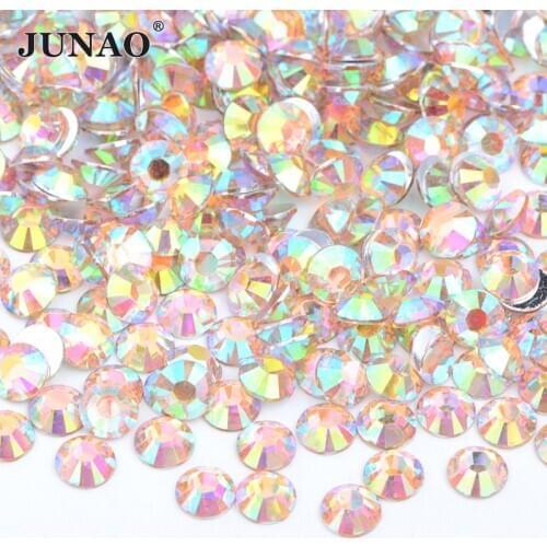 JUNAO Wholesale Bulk 2 3 4 5 6mm Light Peach AB Round Crystal Rhinestones Flatback Nail Art Decoration Stones Non Hot Fix Strass