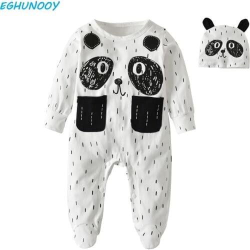 Baby Boy Rompers Cotton Newborn Baby Girl Clothes Long Sleeve Cartoon Panda Infant Jumpsuit with Hat