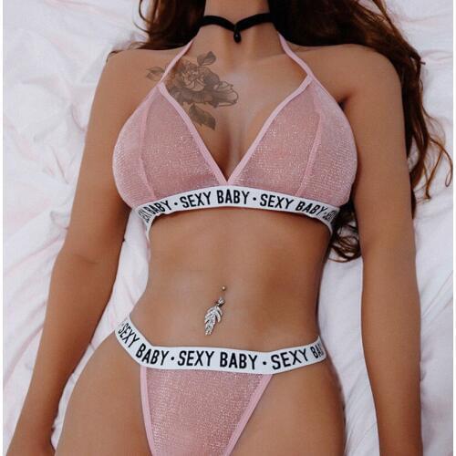 2Pcs Sexy Lingerie Set Women Hot Exotic Bralette Bralet Bras Panties G-String Bustier Crop Top Sexy Sleepwear Underwear