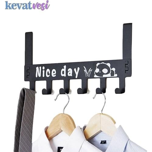 Wrought Iron Door Hooks Wall Hanger With 6 Hooks Towel Coat Clothes Holder Rack Punch Free Bathroom Kitchen Accessories