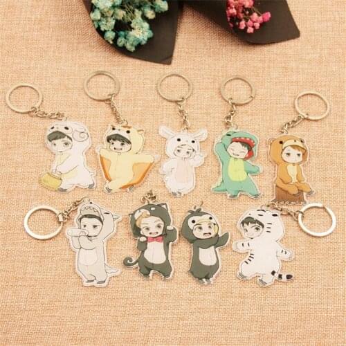 Kpop Cute 9 Styles Cartoon EXO Acrylic Keychain Fashion Jewelry Accessories Cute Boys Shaped Pendants Keyring