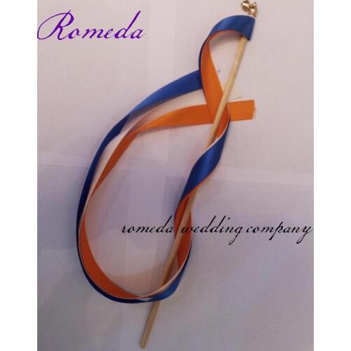 Top seller (Cream+orange +dark blue) 3 pcs stain ribbon wedding wands with cap bell for wedding gift