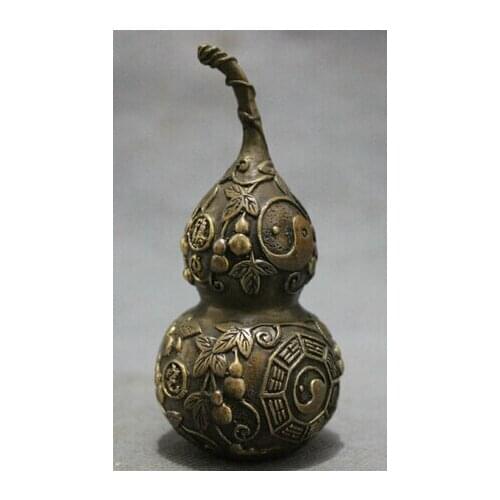 Copper Brass CHINESE crafts Asian Elaborate Chinese Old-style folk geomantic gourd-shape auspicious copper statue