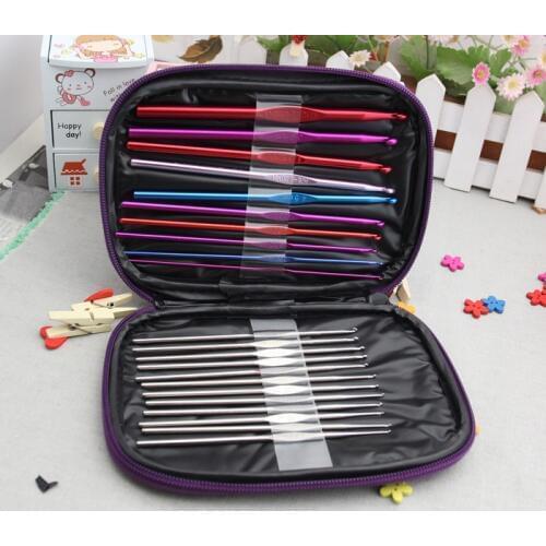 22Pcs Set Multi-colour Aluminum And Silver Crochet Hooks Needles Knit Weave Craft Yarn Sewing Tools & Accessory with case bag