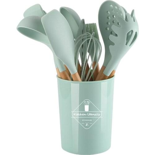 11 piece silicone kitchenware set heat-resistant non-stick kitchenware with storage bucket kitchen accessories cooking tool set