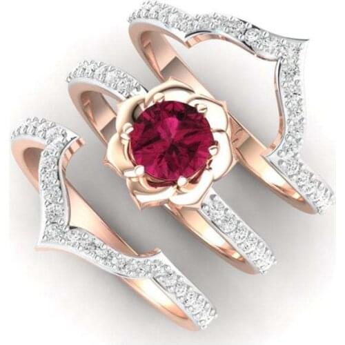 3 Pcs/set Rose Gold Color Crystal Ring Set For Women Trendy Alloy Wedding Party Ring Jewelry 2021 Hot Sale Whole Sale