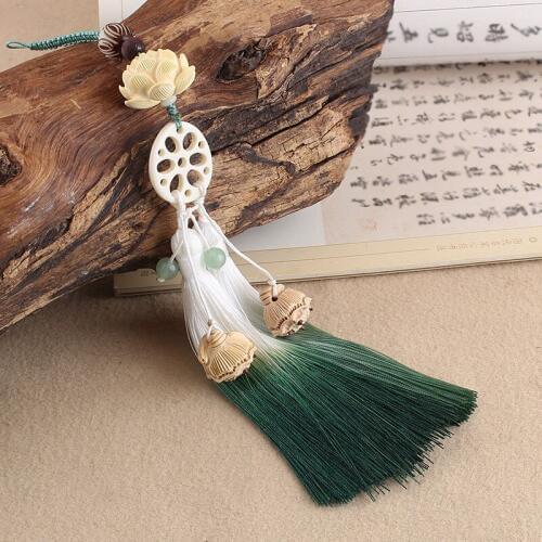 The Untamed Lotus Waist Pendant Wooden Carved Lotus Bodhi Beads Tassel Craft Findings Home Car Hanging Decoration