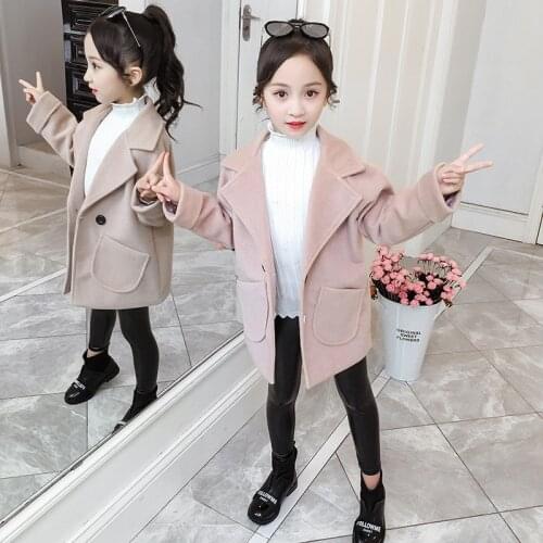 Solid Jacket Winter Spring Coat Outerwear Top Children Clothes School Kids Costume Teenage Girl Clothing Woolen Cloth High Quali