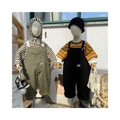 2021 Autumn Childrens Overalls Korean New Baby Boys and Girls Simple Loose Retro Overalls Toddler Trousers Kids Suspender Pants