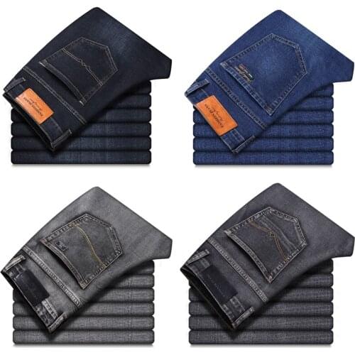 Casual Classic Style Fashion Denim Trousers Black Blue Gray Pants New Models Thick & Thin New Mens Stretch-Fit Jeans Business