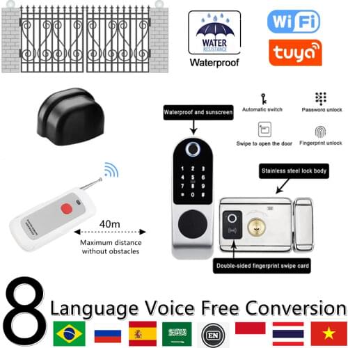 TUYA WIFI Double-Sided Fingerprint Magnetic Card Password Outdoor Home Waterproof Balcony Courtyard Electronic Iron Door Lock