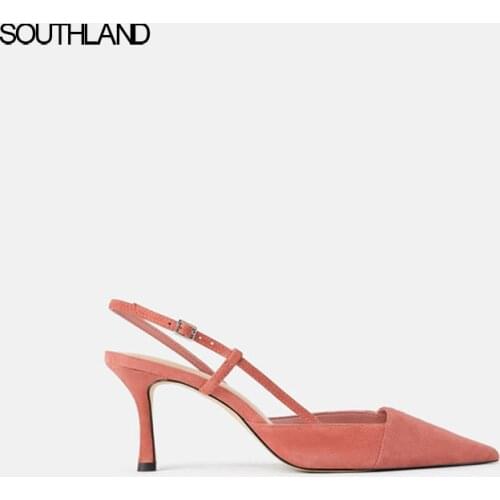 SOUTHLAND Spring faux suede women dress shoes thin heel slip on women slingbacks