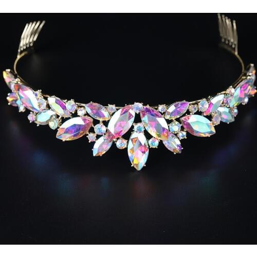Marquise shape AB Glass Crown bridal Tiaras crystal Fashion Diadem Tiara for Bride Headbands women Wedding Hair Accessories
