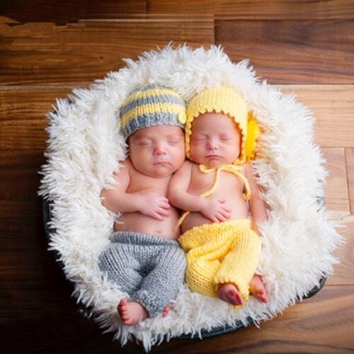 Newborn Twins Baby Photography Props Boy Girl Photo Shoot Crochet Hat+Pant Outfits Clothes bebe fotografie Accessories Costume