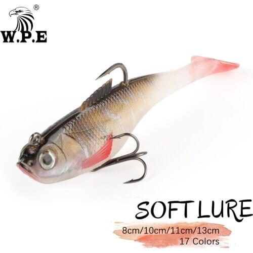 W.P.E Brand 1pcs 8/10/11/13cm Lead Head Fishing Lure 17colors T-Tail Soft Lure Silicone Bait Fishing Tackle Swimbait Jig Fishing