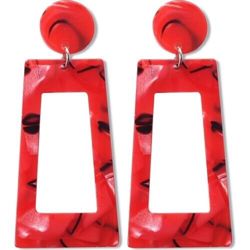 Originality Geometric Exaggerated Rectangle Black White Red Blue Leopard Print Acetate Plate Dangle Drop Earrings For Women