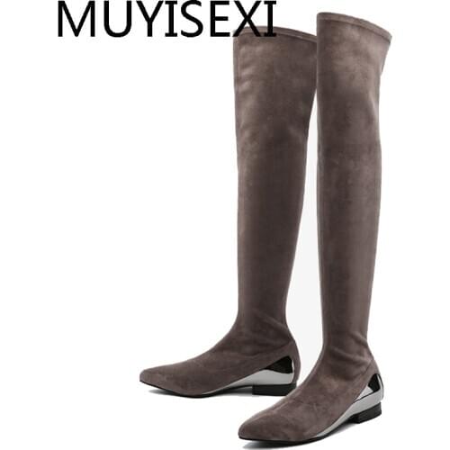 Over the Knee Boots Tight Fitting Winter Women Elastic Sock Boot Slim Thigh High Boots 2.5cm Heels Botas Mujer HL202 MUYISEXI
