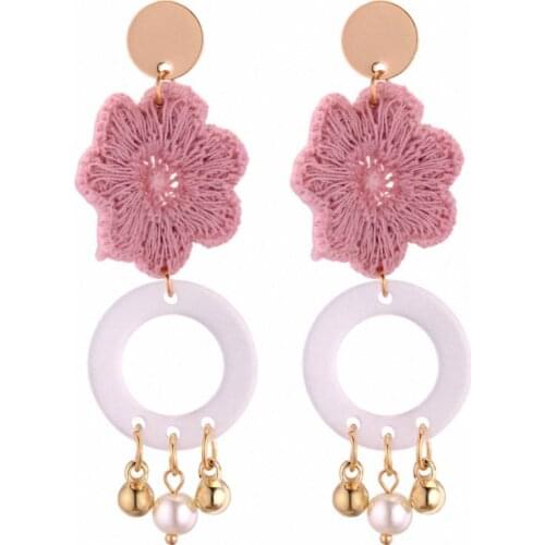 TONGKWOK Bohemia Exaggeration Dangle Earrings For Women Acrylic Tassel Flower Long Chandelier Earrings #131378