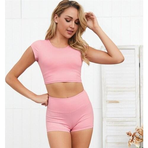 Women Hip Up Sexy Yoga Sets Solid High Waist Sports Suit Workout Biker Shorts Leggings Fitness Set Running Gym Clothing