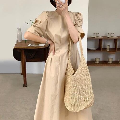 Womens Spring Summer Fashion Designer Khaki Brief Long Cotton Dress Female Chic Casual Loose Dress TB705