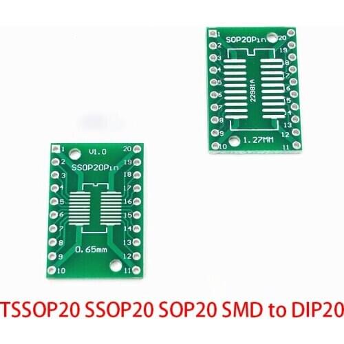 10PCS TSSOP20 SSOP20 SOP20 SMD to DIP20 IC Adapter Converter Socket Board Module Adapters Plate 0.65mm 1.27mm Integrate