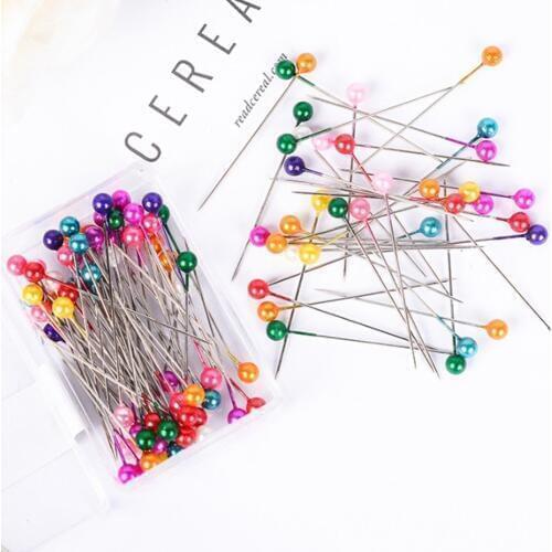 100Pcs/Lot Colorful Round Pearl Head Dressmaking Pins Weddings Corsage Sewing Tools Florists Sewing Pin DIY