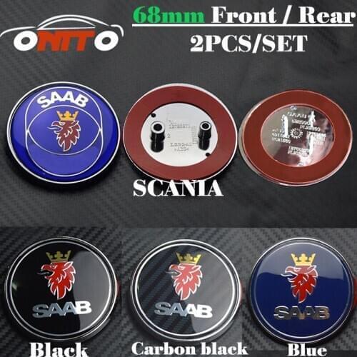 2pcs/lot 68mm 2.68inch auto For SAAB 9-3 9-5 93 95 BJ SCS logo Front Bonnet Rear Boot Badge Emblem Auto Logo Badge Car Styling