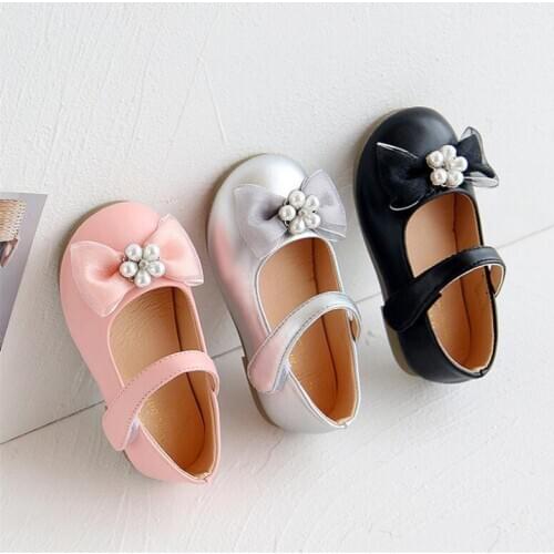 2021 girl lovely leather shoes Girls fashion Bow princess shoes Spring Autumn Childrens soft-soled comfortable flat shoes 21-30