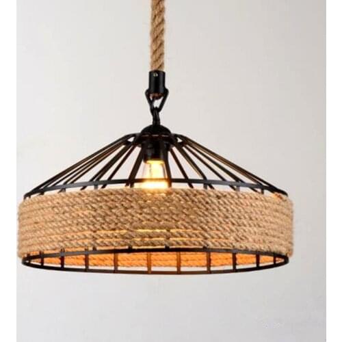 American Retro Iron Base Hemp Rope Chandelier Bar Cafe Restaurant Black Creative Industrial Wind Pendant light