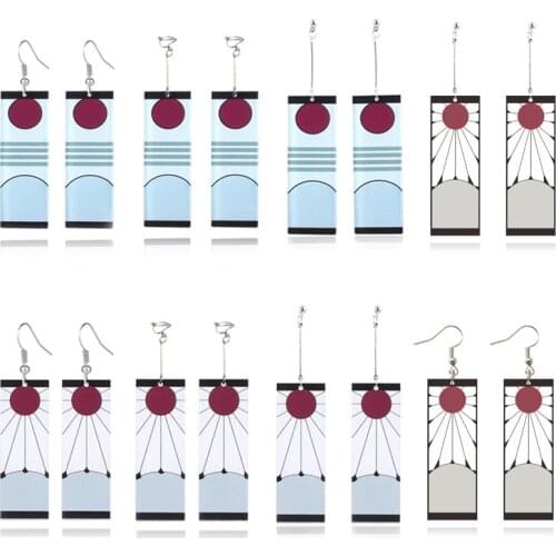 Anime Demon Slayer Cosplay Props drop dangle Earring Kimetsu No Yaiba Kamado Tanjirou Pendant earring women men Jewelry charm