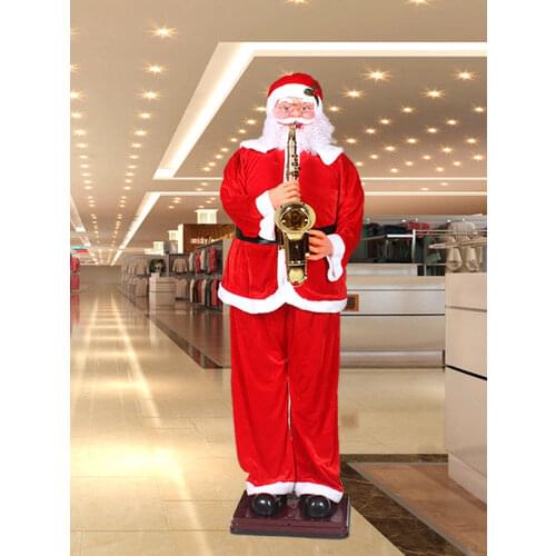 The big Santa Claus plays the saxophone, the voice-activated induction blows automatically, Christmas decoration Dancing santa