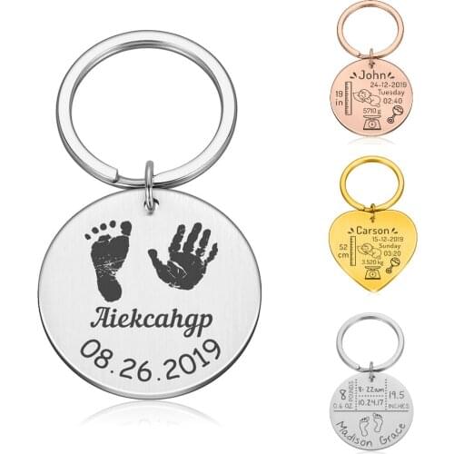 Baby Stats Keychain Personalized Name Weight Time Height for Newborn Commemorate Birthday Stats Romper Keyring New Mom Gift