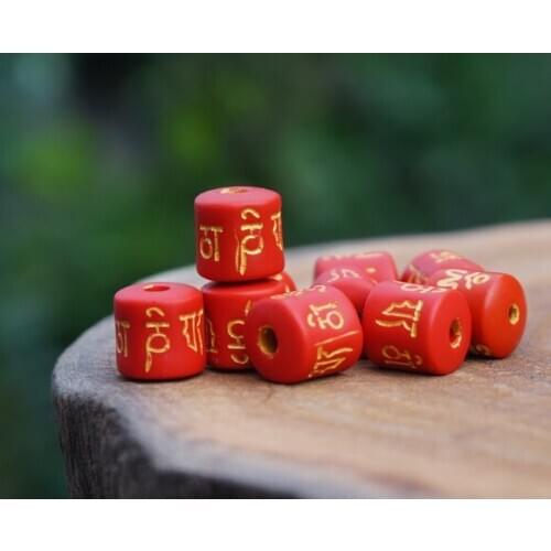 10mm 10pcs Cinnabar Bead Gilding Om mani padme hum Red Gold Barre Mala Beads Japa Bracelet Jewellry Findings DIY Accessories