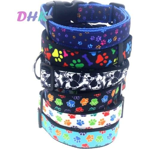 DHK 1'' 25mm Dog Collar Dog Paw Personalized Adjustable High Quality Ribbons Pet Collars C1941