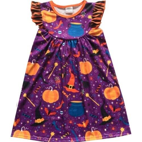 Baby Girls Boutique Halloween Dress Fashion Fly Sleeve Children Clothing Dress With Print Kids Clothes Girls Cotton Party Dress