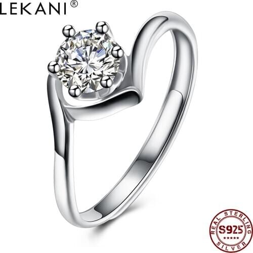 LEKANI 925 Silver Rings For Women Round 5A Cubic Zircon Romantic Adjustable Female Ring Engagement Fine Jewelry Gift Recommend